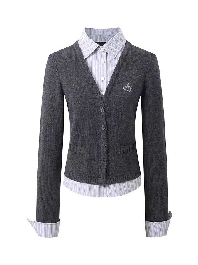 V-neck Fake Two-piece Knitted Cardigan For Women