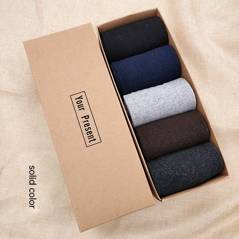 Men's Boxed Mid-calf Wool Socks 5 Pairs