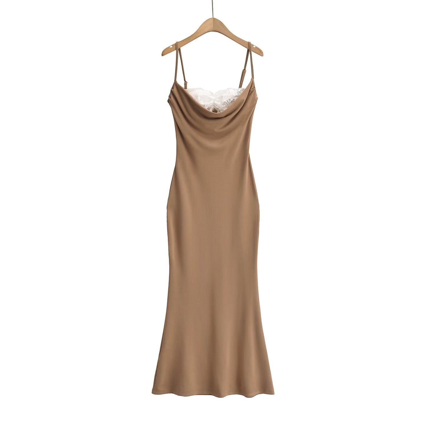 Lace-Panel Halter Mermaid Dress