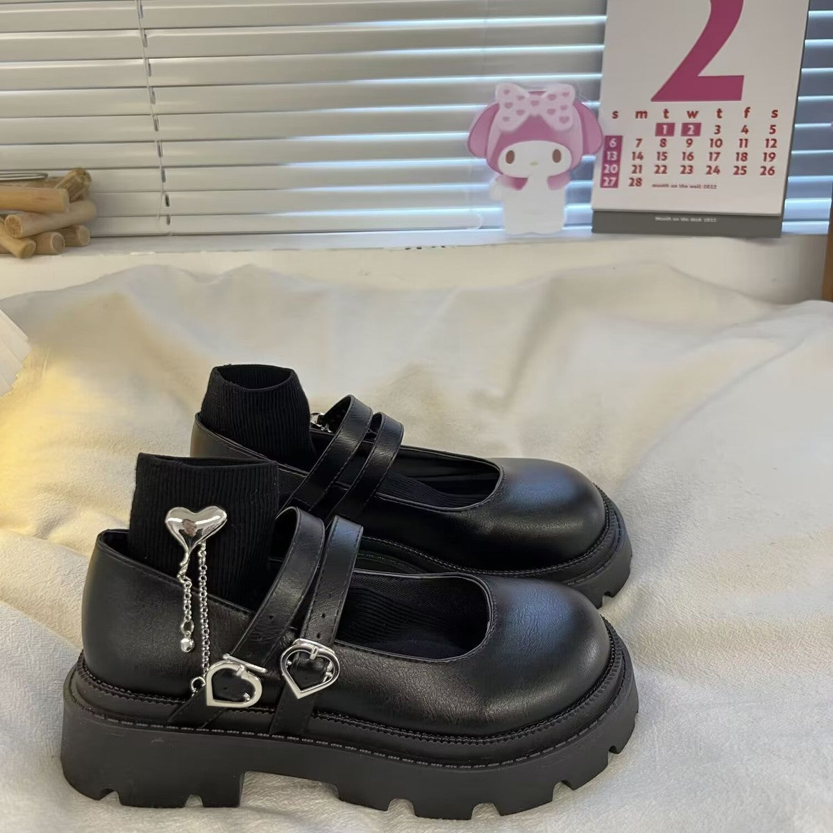 Dame lange lædersko tyk sål chunky hæl all-matching