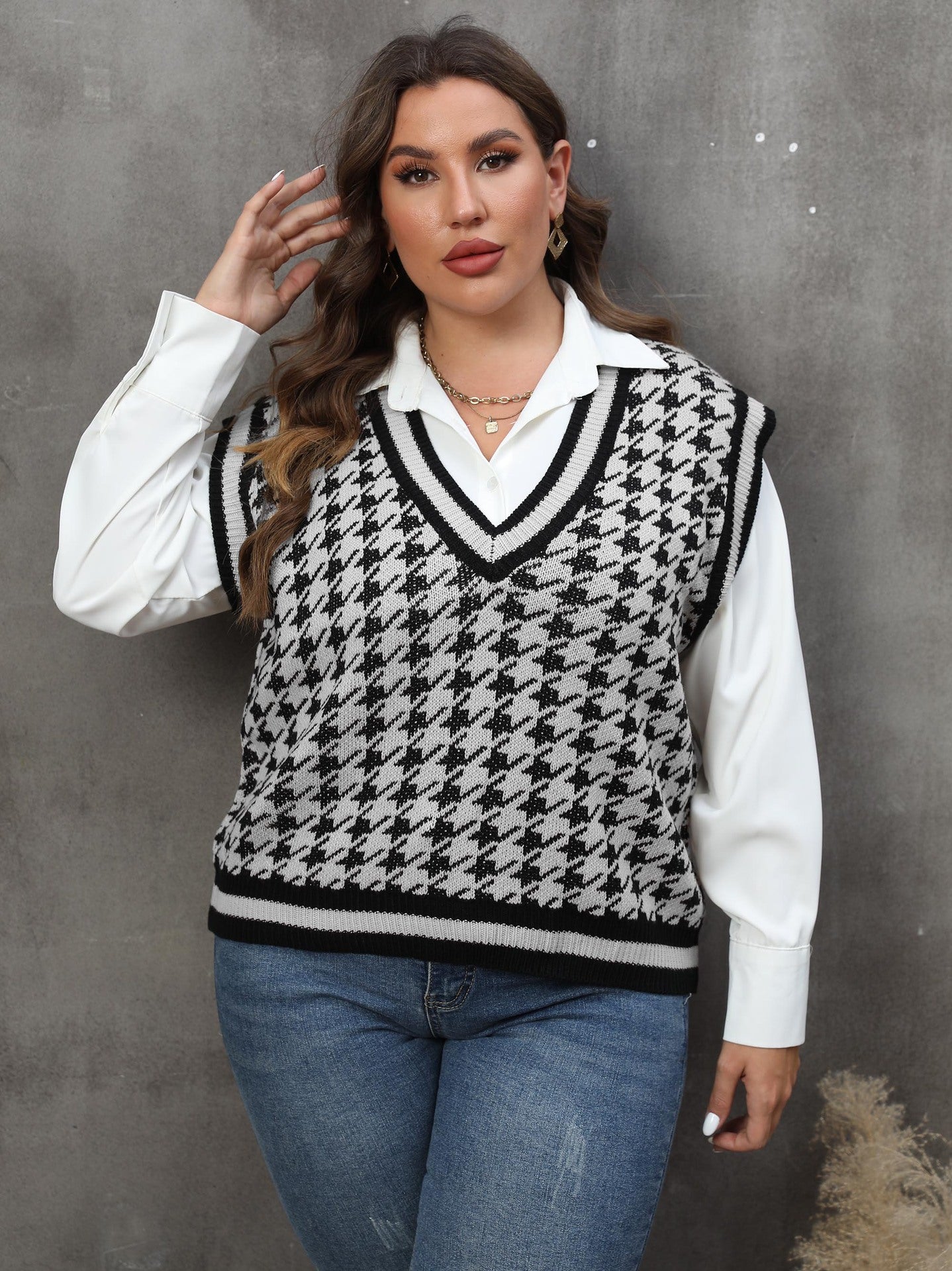 Houndstooth Leisure Vest Top For Women