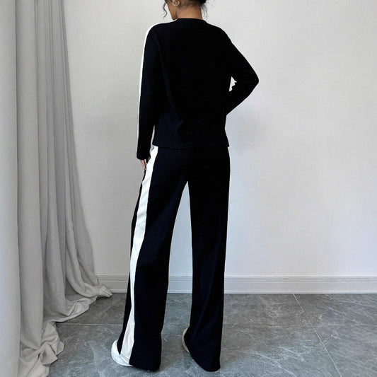 Trousers Suit European And American Autumn And Winter Women Color Contrast Patchwork Fashion Two-piece Suit