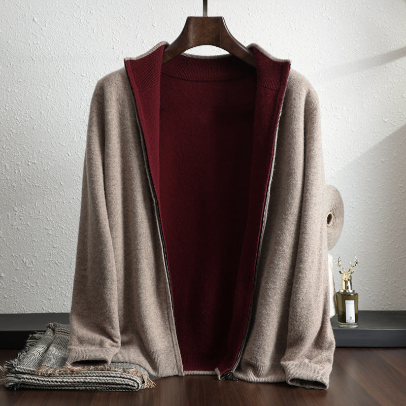 Wool Knit Cardigan Zip Long Sleeve Coat