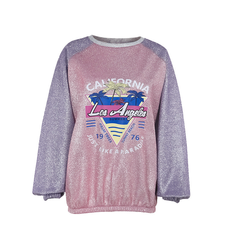 Color Matching Printed Long-sleeved Top Women
