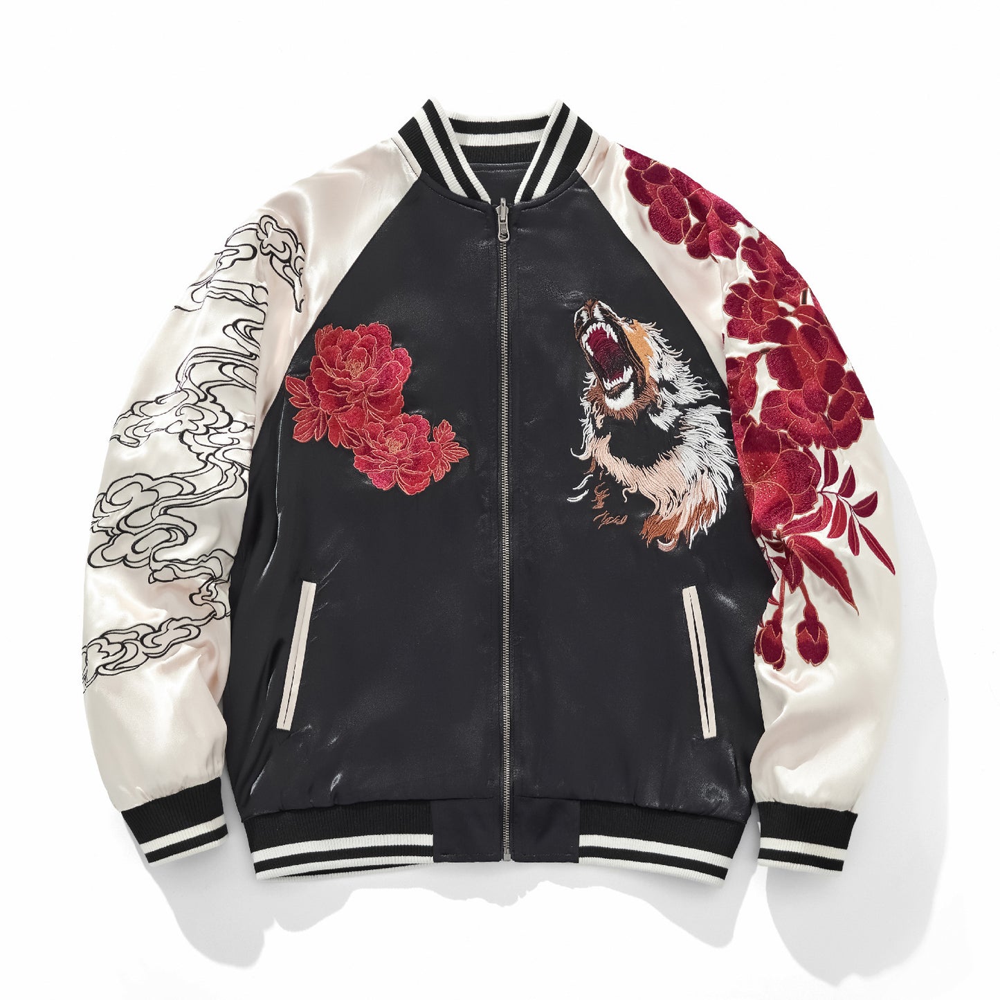 Heavyweight Nine Tailed Fox And Lion King Embroidered Baseball Jacket