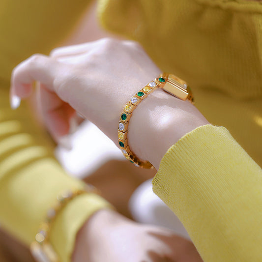 Light Luxury Temperament Gradient Diamond Anique Pocket Watch Spring Green Women's Watch