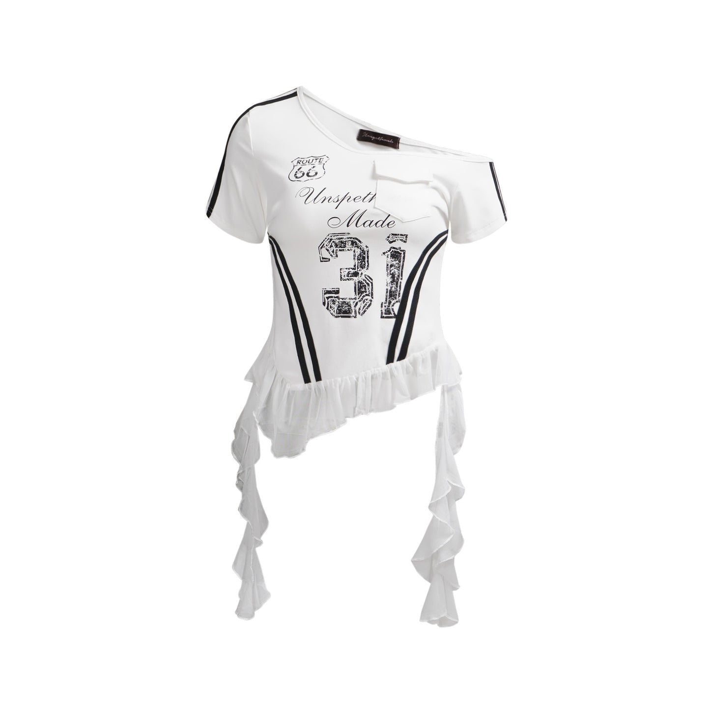 American Retro Irregular Mesh Shoulder Short Sleeve