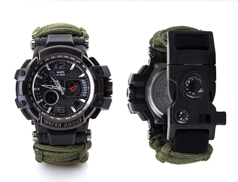 War wolf 2 mechanic outdoor survival survival bracelet life-saving multi-function knife buckle umbrella rope watch waterproof compass