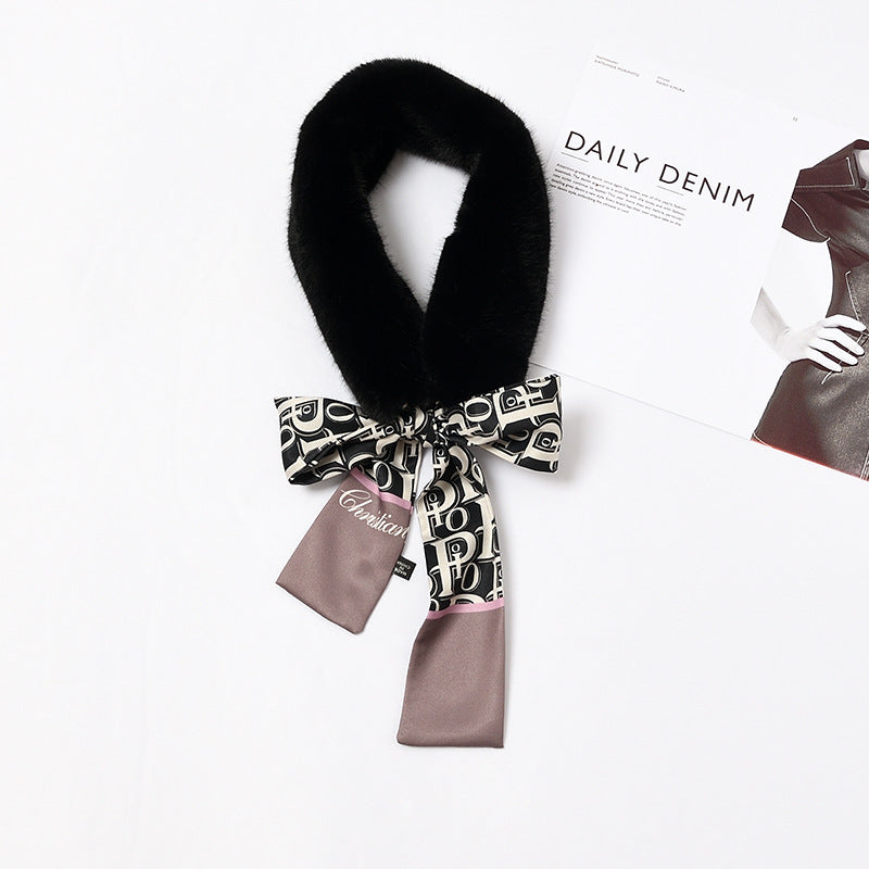 Faux Rex Rabbit Fur Ribbon Fur Collar Bowknot Bib