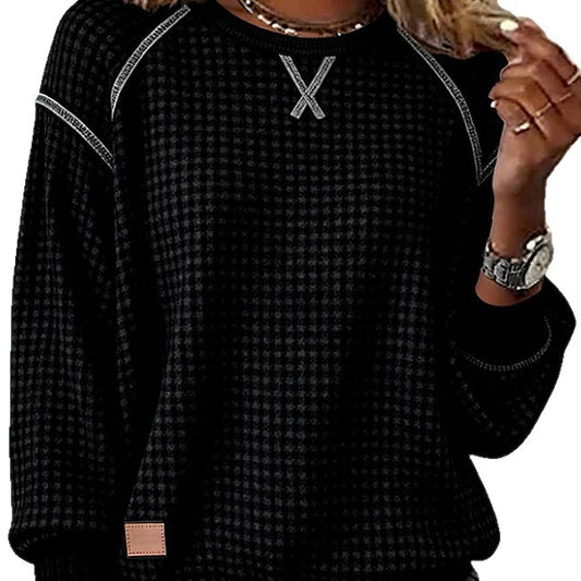 Kvinders kunstneriske vintage rundhalsede langærmede jacquardstrikkede ternede sweater