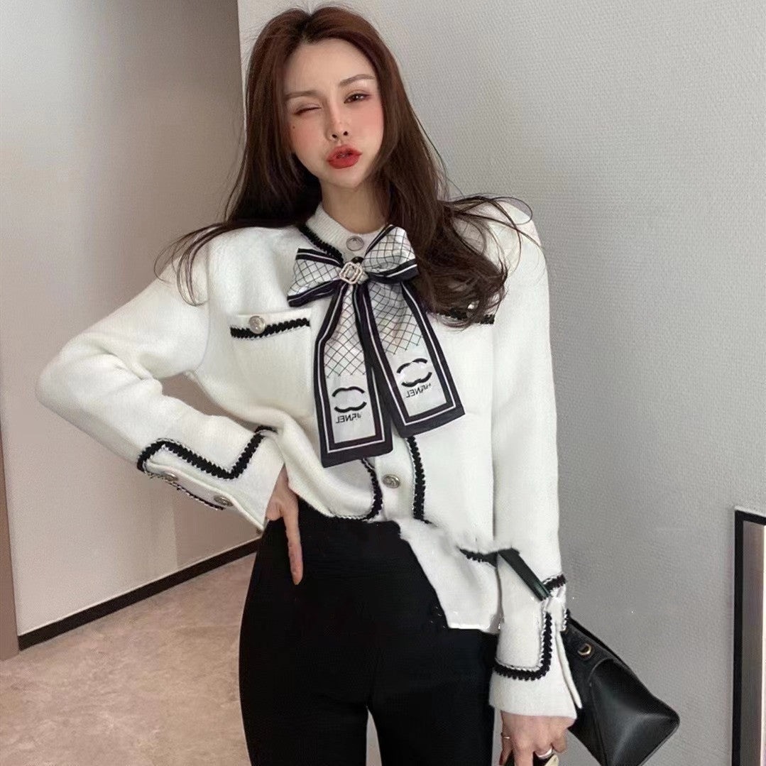 Mink Sweet Little Fragrance Jacket Women's Sweater Contrast Color Short Cardigan Sweater Ladies