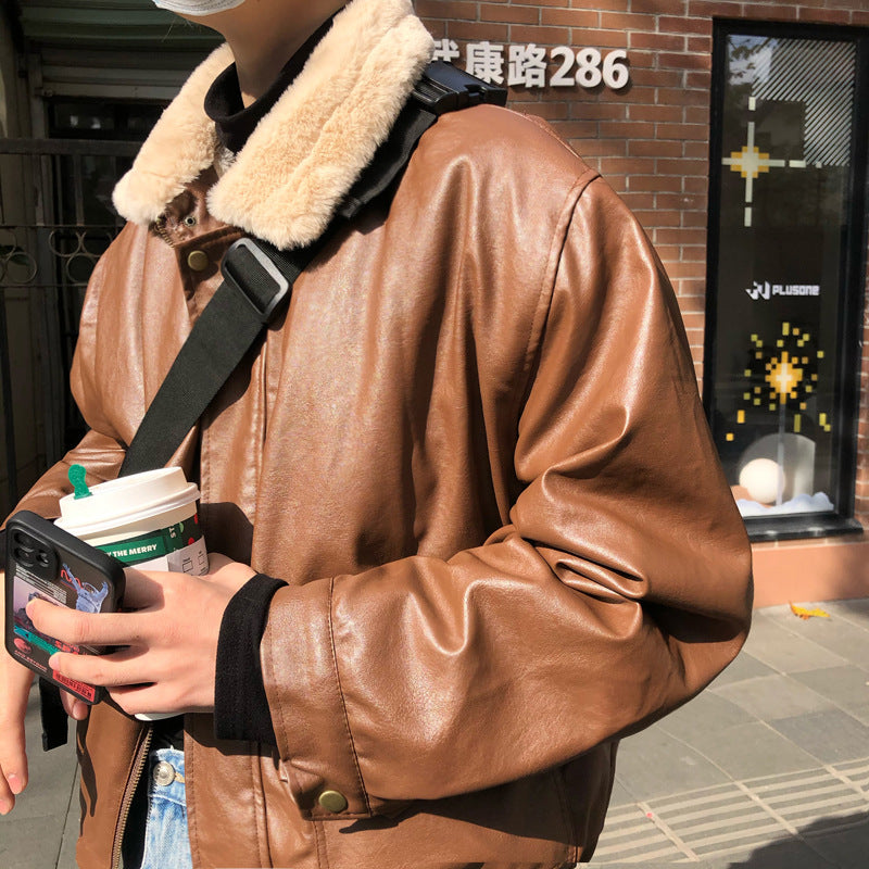 Men's Fashion Personality Thick Leather Jacket Coat