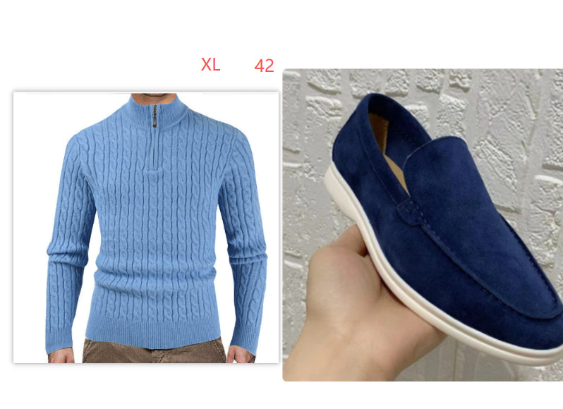 Men's Zipper High Collar Pullover Sweater
