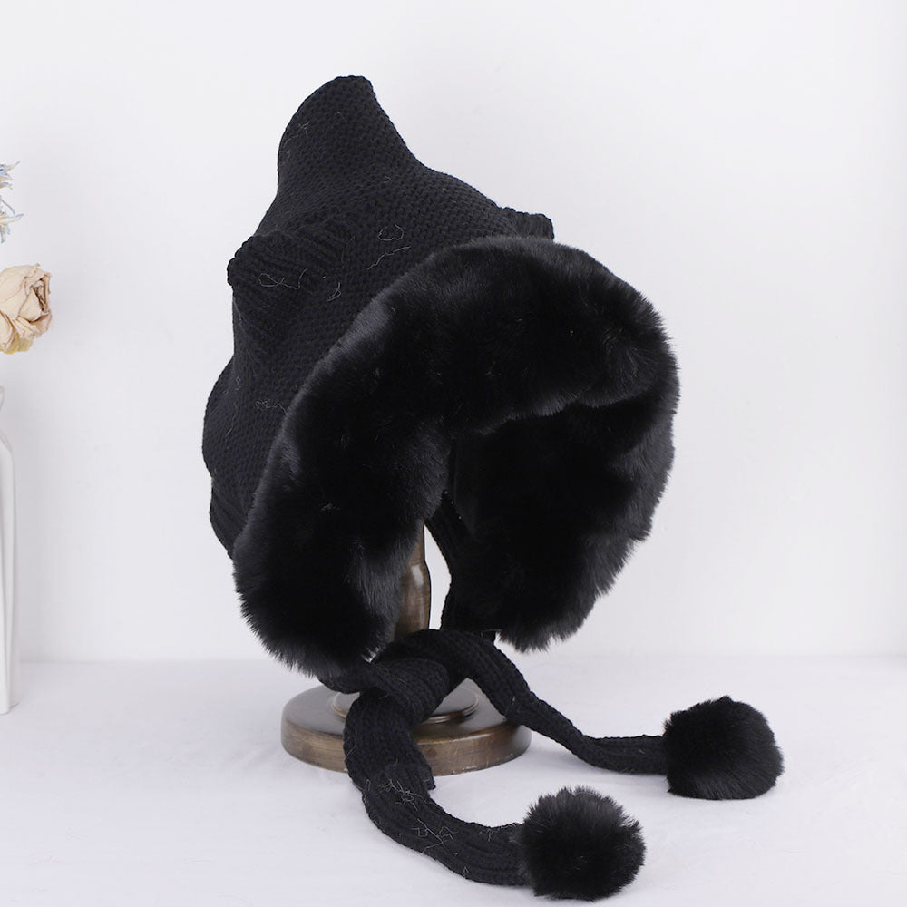 Cute Ears Thick Wool Hat Cape