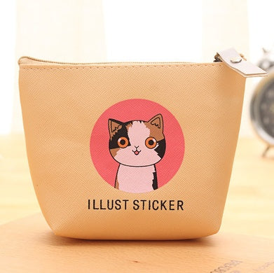 Cat waterproof PU hand bag wallet storage bag zipper headset bag purse