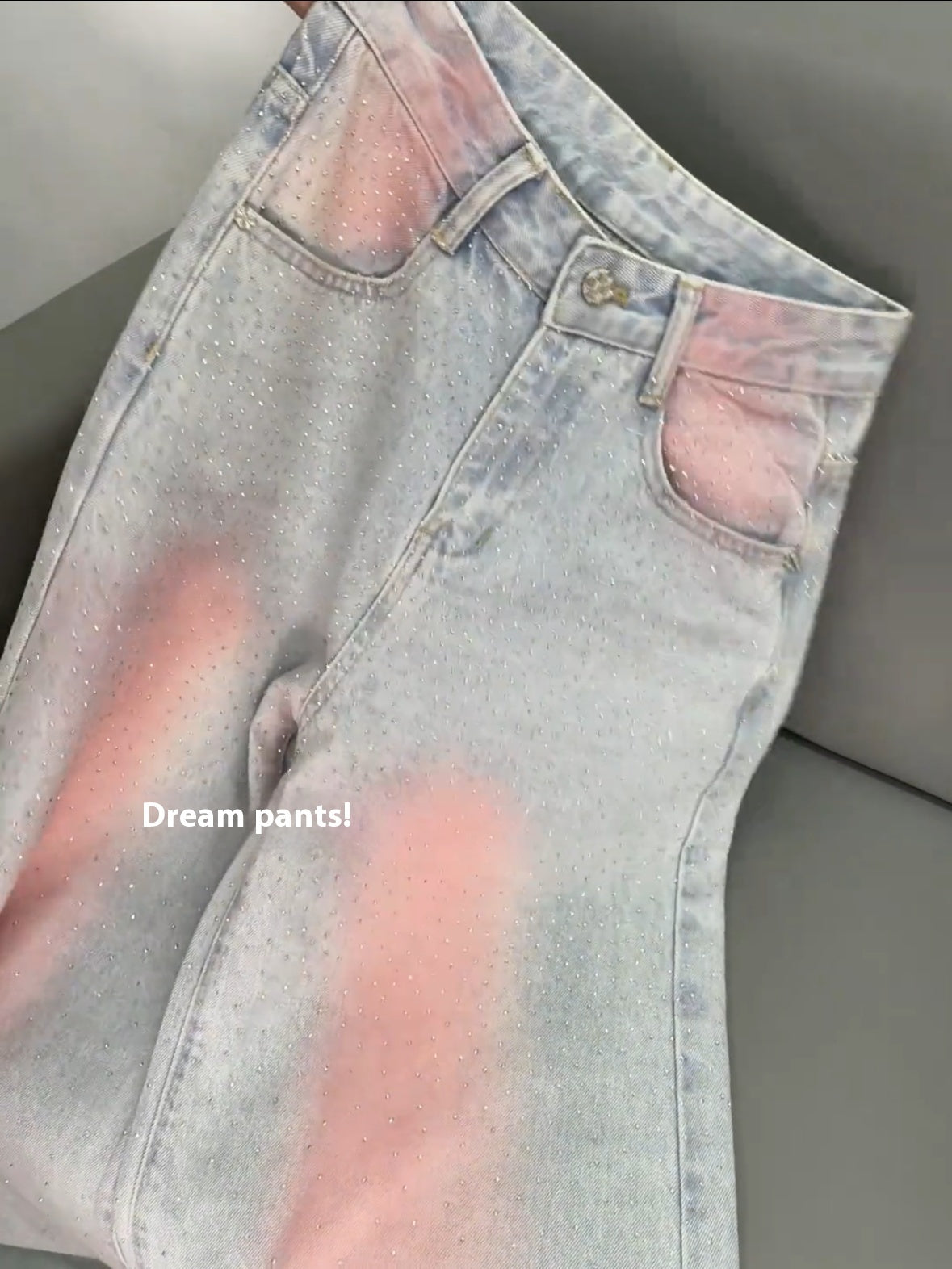 Plus Size American Retro Distressed Rhinestone Jeans