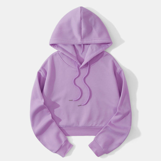 Efterår og vinter fleeceforet afslappet kort sweatshirt med hætte