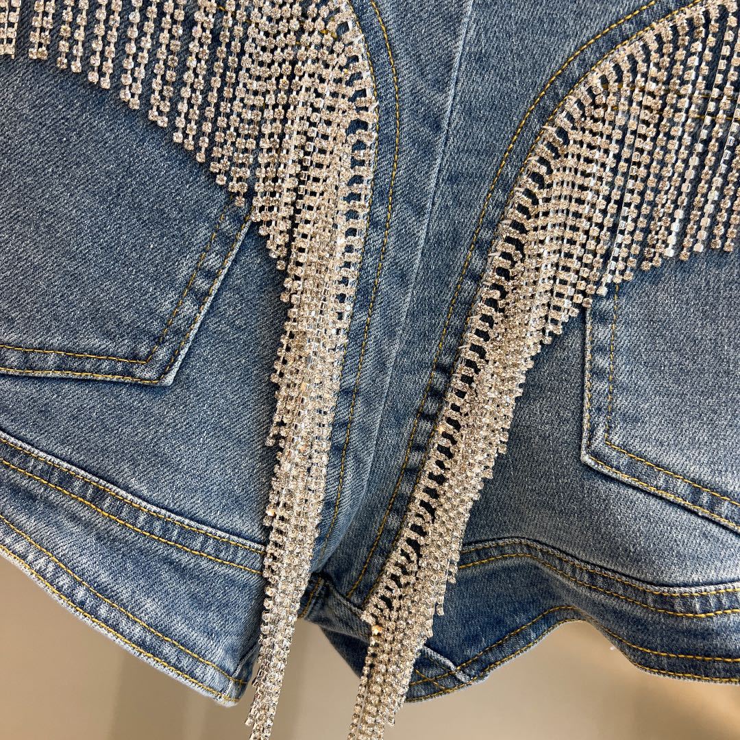 Women's Rhinestone Tassel Decorated Denim Shorts