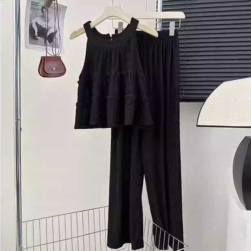 Women's Loose-Fit Casual Straight-Leg Pants Two-Piece Set
