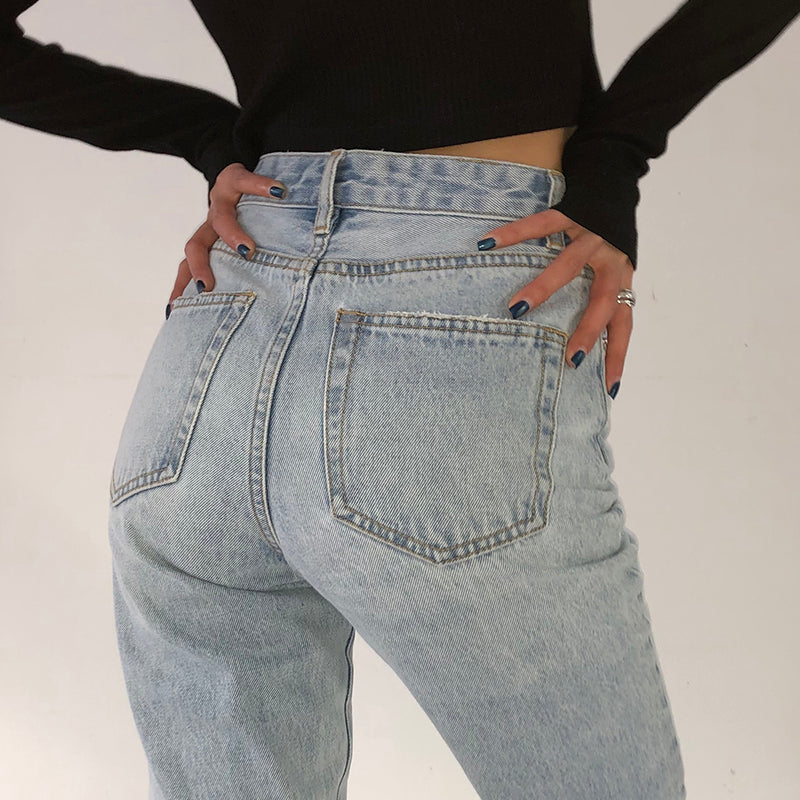 Retro high-rise straight-leg denim trousers