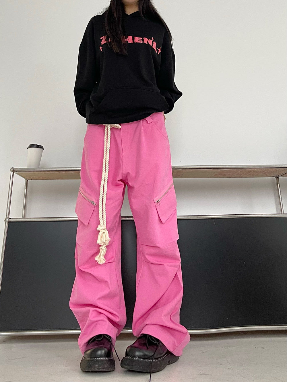 Guochao Large Pocket Retro Casual Zipper Pants