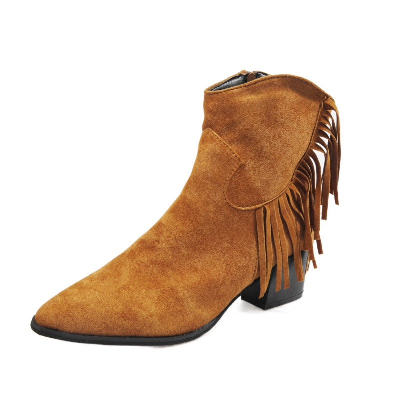 Pointed Chunky Heel Side Zip Short Boots