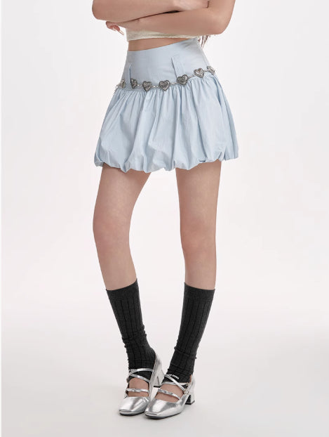 High Waisted Slimming A-line Skirt With Fluffy Flower Buds