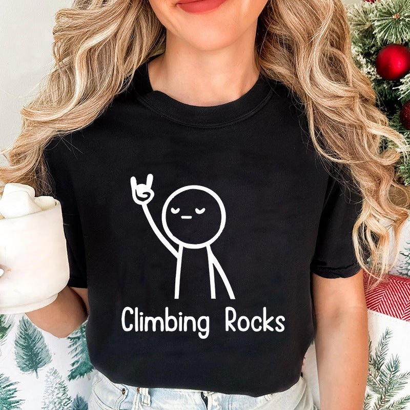 Climbing-Print T-Shirt Casual Short-Sleeve Top