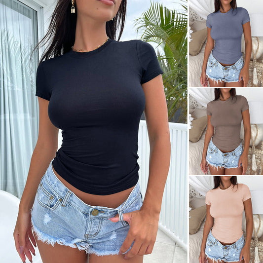Ensfarvet Slim-fit Slankende Kortærmet T-shirt