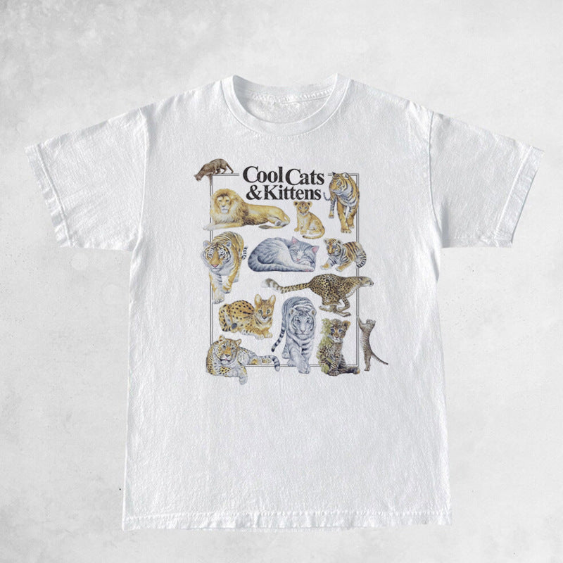 Printet Cool Cat Vintage T-shirt Unisex