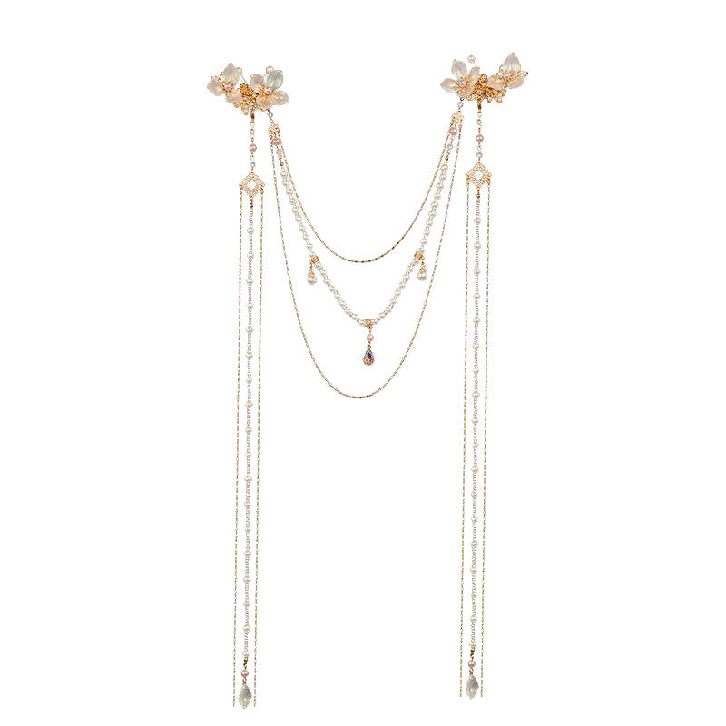 Women's Pearl Diamond Flower Long Tassel Hairpin
