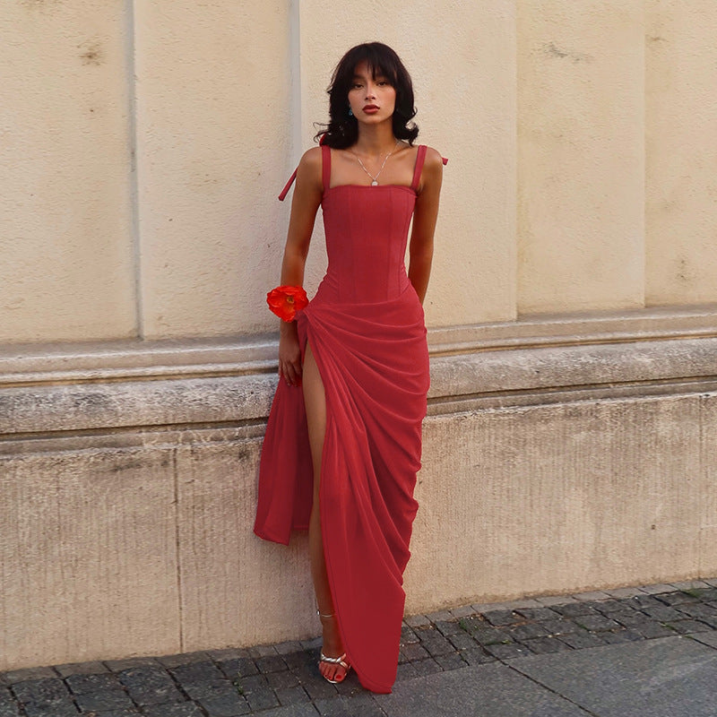 High-slit Fashionable Strap Maxi Dress