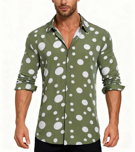 Casual And Versatile Long-sleeved Shirt With Polka Dot Prints For Teenagers And Men