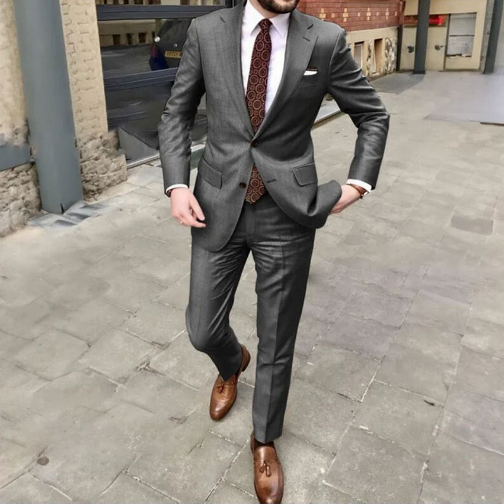 Men's Slim Fit Business Dress Two Button Set