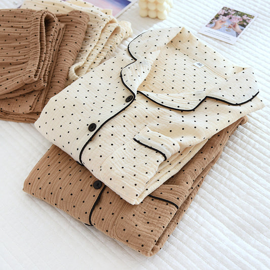 Spring And Summer Long Sleeves Home Thin Women's Crepe Cotton Cardigan Pajamas