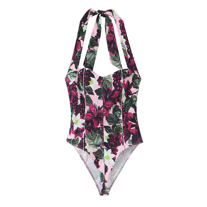 Sexy Hot Girl Print Hanging Collar Jumpsuit