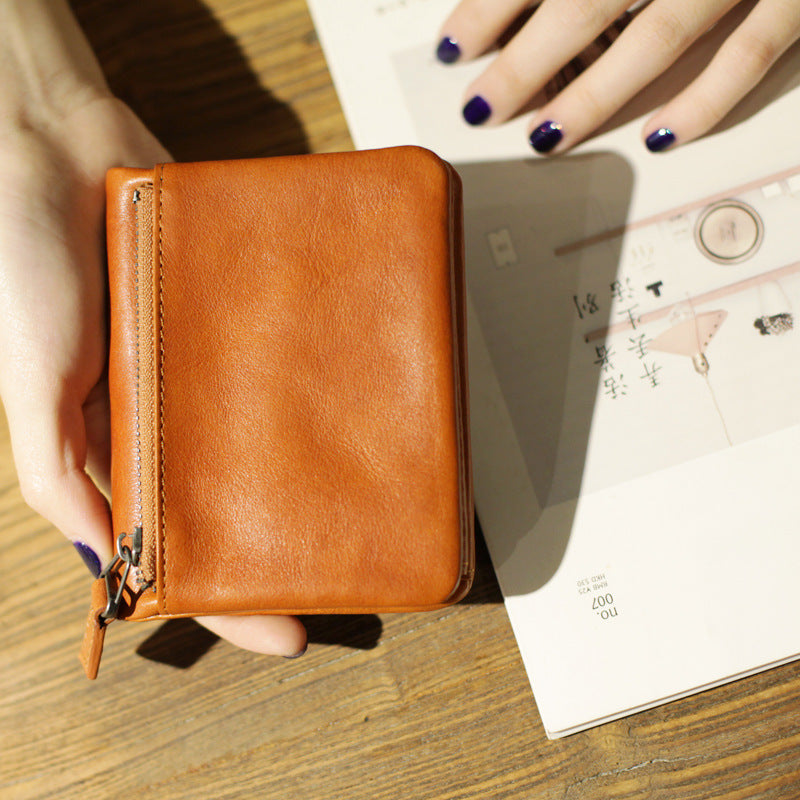 Retro Ultrathin Twofold Simple Short Drivers License Driving License One Mens And Womens Leather Wallet