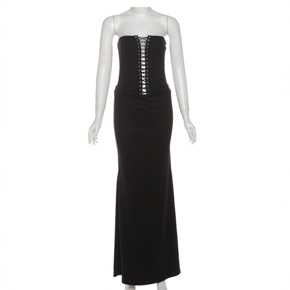 Creative Street-style Tube Top Lace-up Dress For Fashion-forward Trendsetters