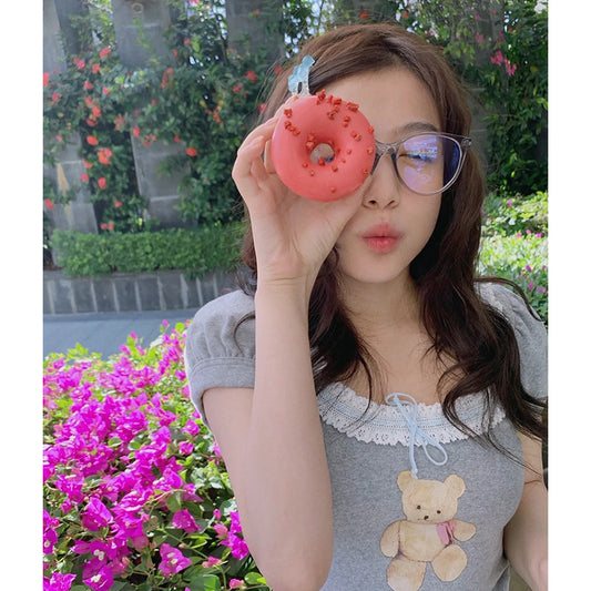 Slim Fit Short Bottoming Shirt Top Bear Lace Sleeve