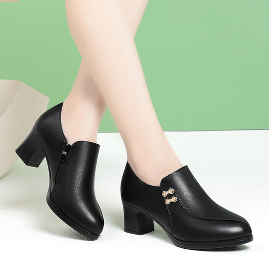 Leather Soft Sole SChunky Heel Comfortable Leather Shoes