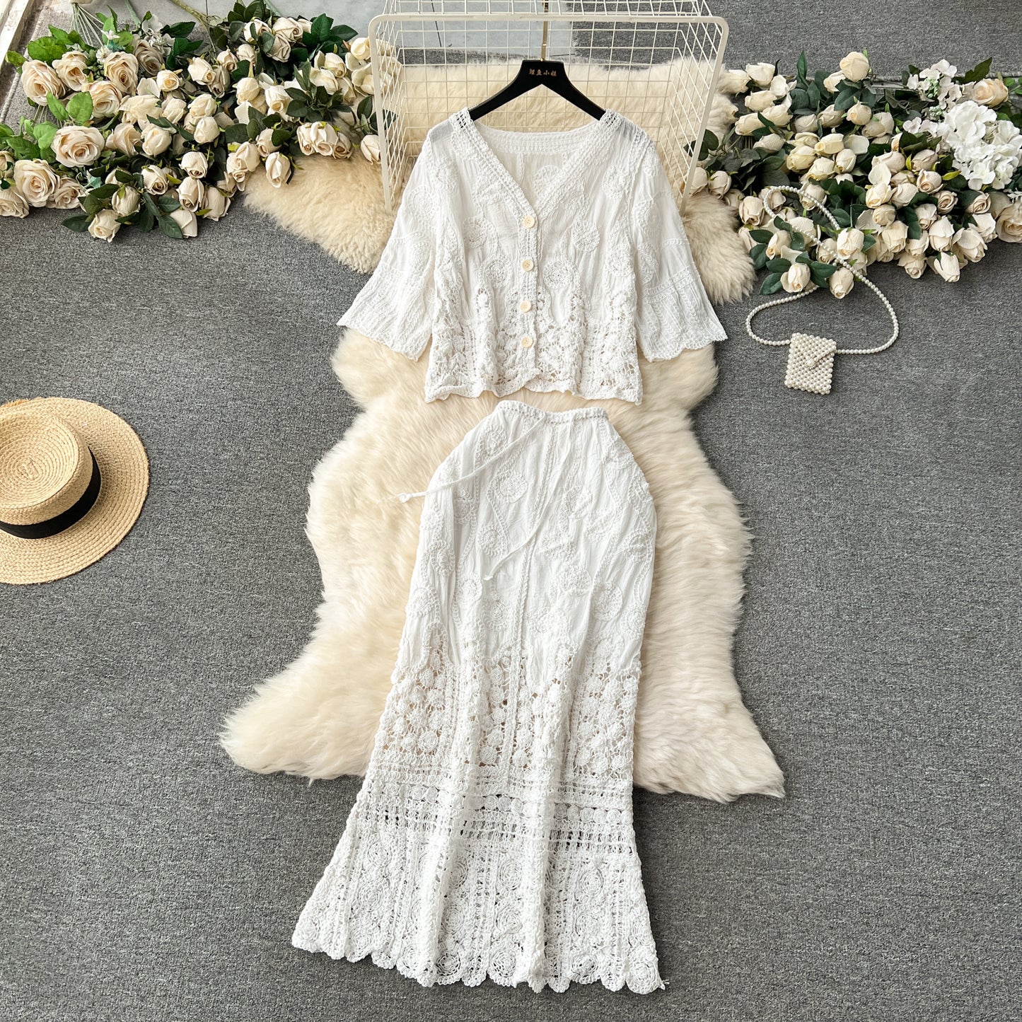 Bohemian Vintage Crochet Openwork Cardigan With A Versatile Skirt