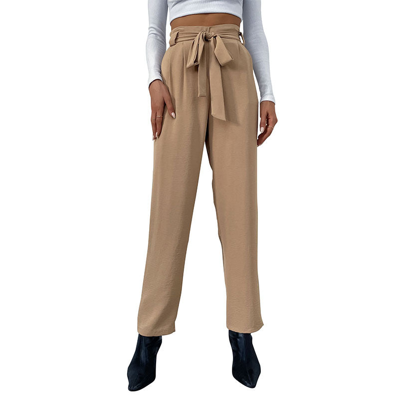 European And American Commuter Style Elastic Tie Wide Leg Pants For Women