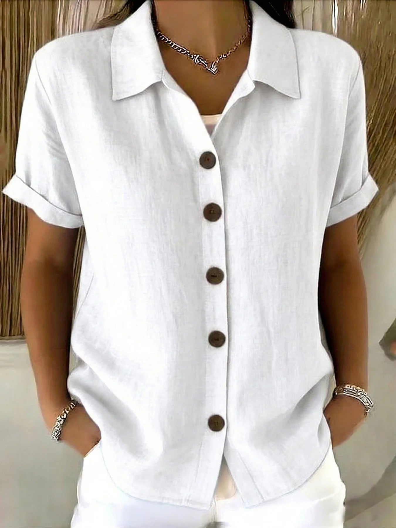 Women's Lapel-button Long-sleeve Shirt