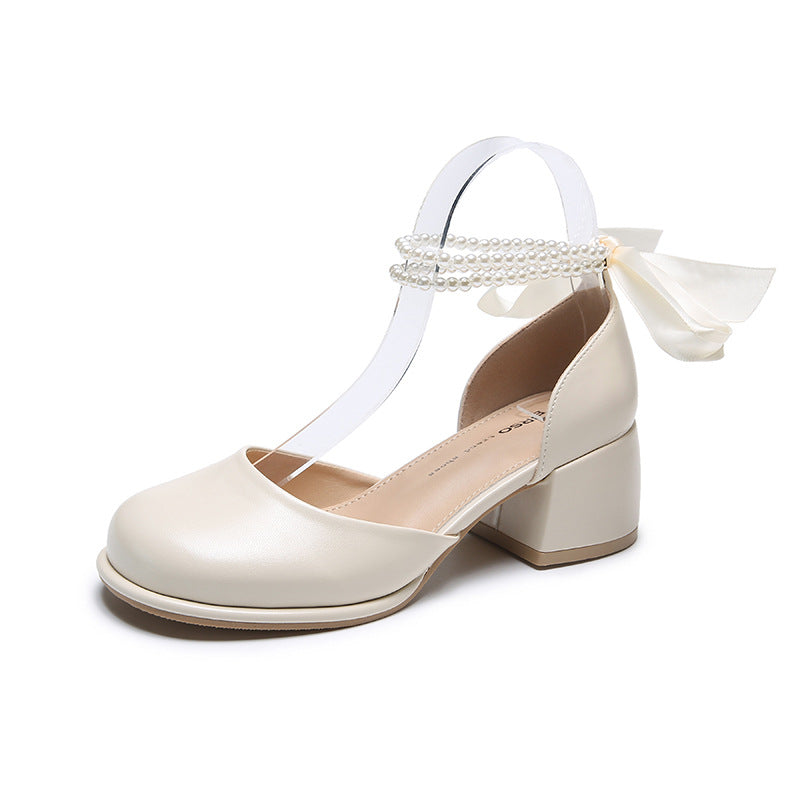 Chunky Heel Pearl Shoes High Quality Mary Jane