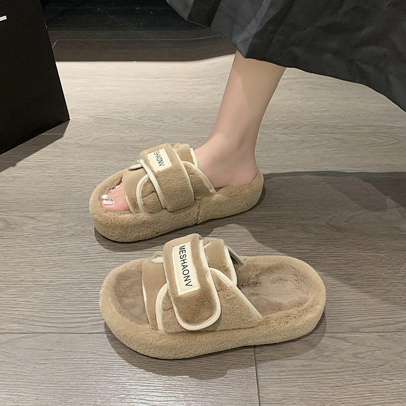 Platform Slippers Women's One-word Velcro Fashion Slippers