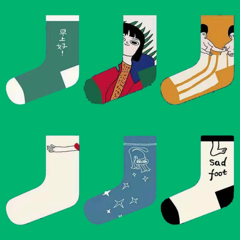 New Home Socks, Childlike Illustration Socks, Cross-Border E-Commerce Supply