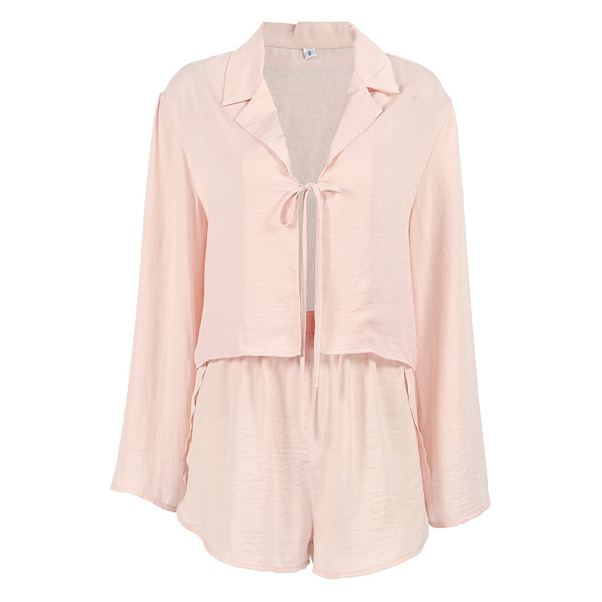 Comfortable Long-Sleeve Shorts And Cardigan Two-Piece Set