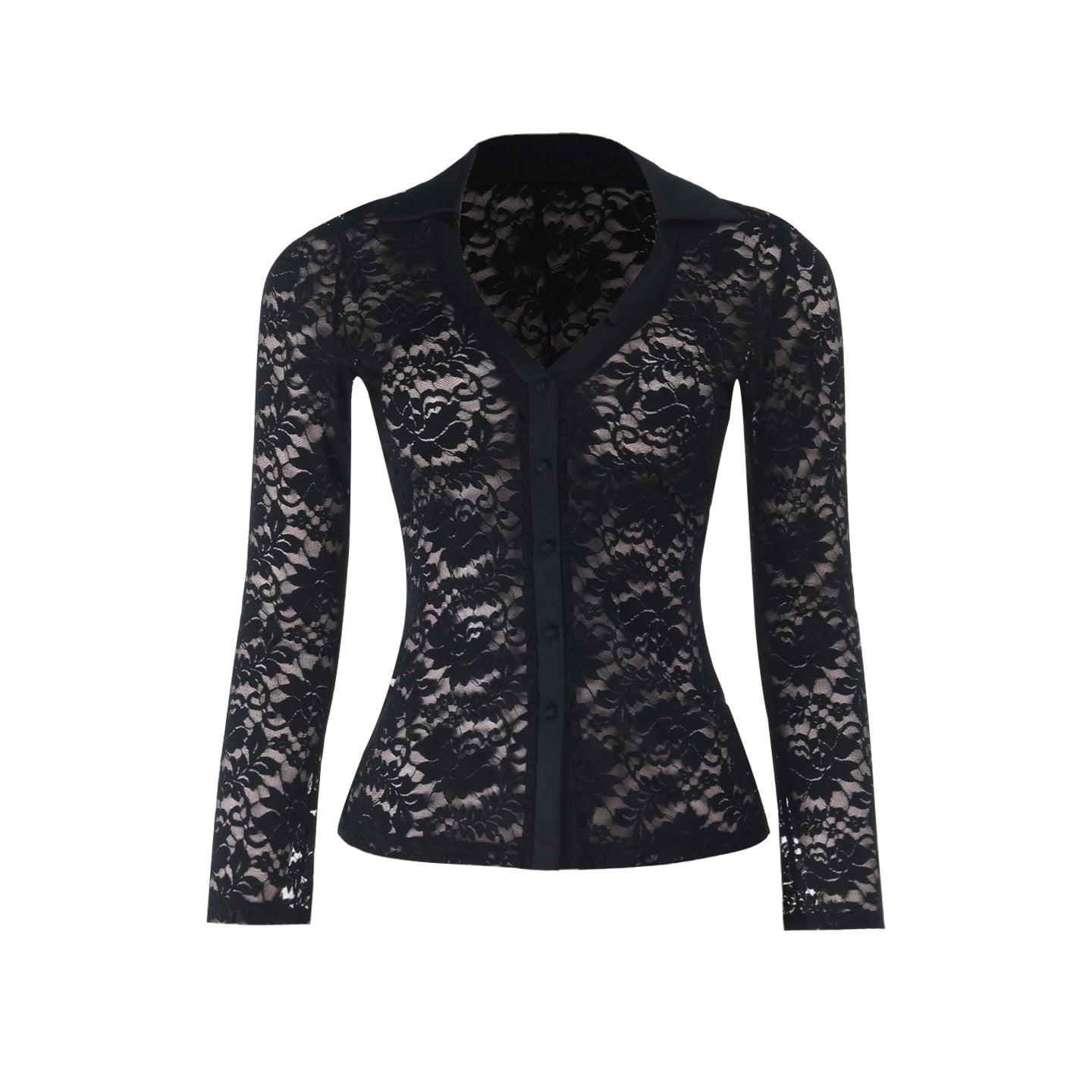 Sexy Lace Tight Top Sheer Long Sleeve