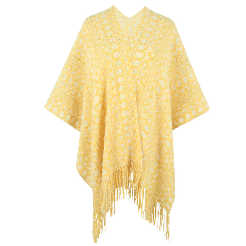 Hæklet Polyester Garn Hule Strikket Kvast Kappe Og Sjal Sweater Dame Cardigan