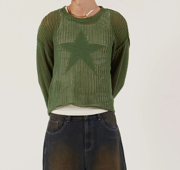 Women's Fashion Five-pointed Star Hollow Out Sweater Loose Casual